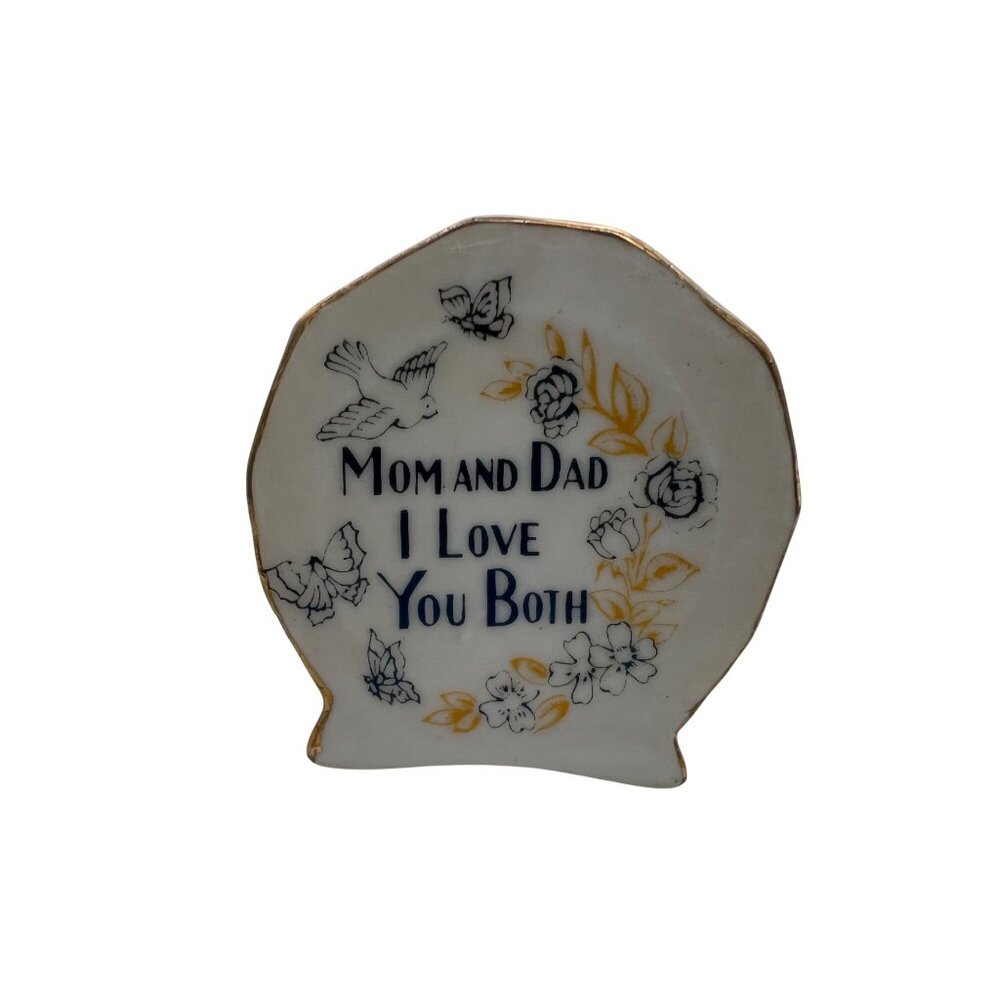 Vintage Mom And Dad I Love You Both Miniature Planter Vase Gold Trim 2.25"